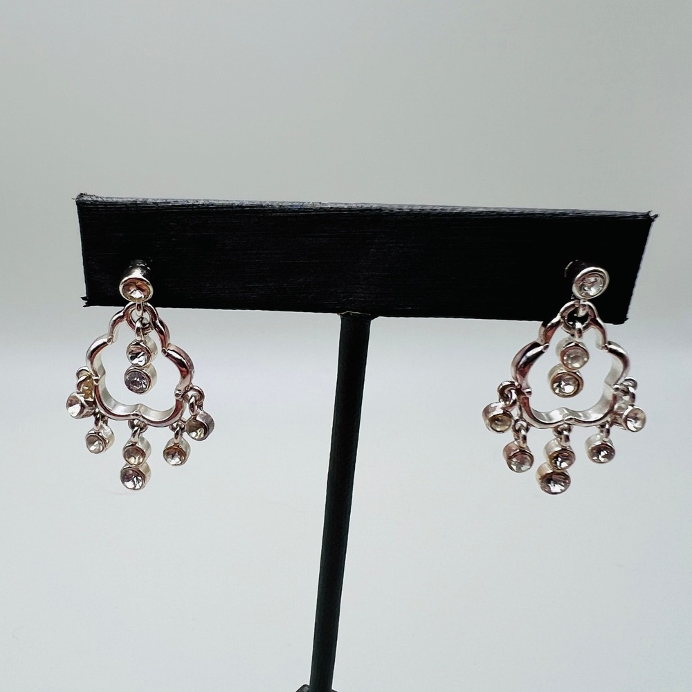 Silver Tone Rhinestone Chandelier Drop Earrings Pierced Post Back Bohemian Style